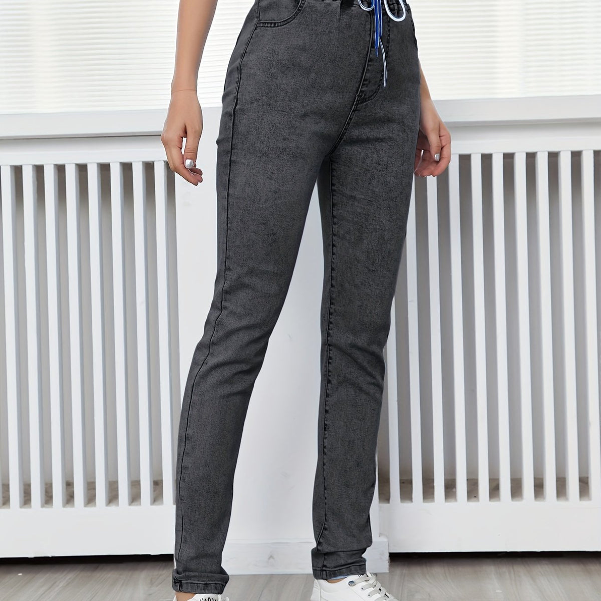 Women's Stretch Drawstring Waistband Slim Fit Denim Pants