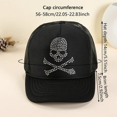 Rhinestone Skull Trucker Hat Mesh Unisex Baseball Cap Adjustable