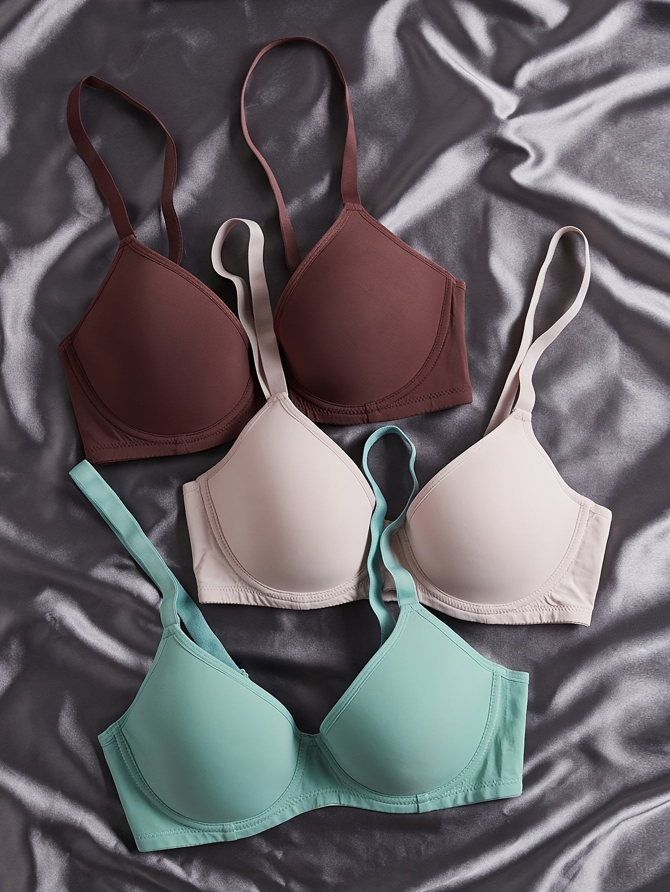3pcs Solid T Shirt Bras Comfortable Push Up Bra Women's Lingerie