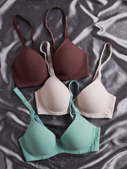 3pcs Solid T Shirt Bras Comfortable Push Up Bra Women's Lingerie