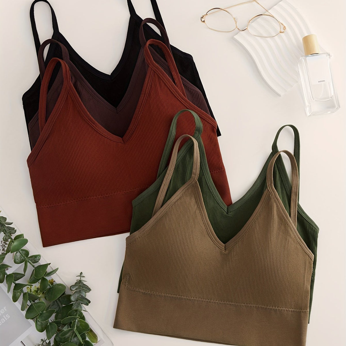5pcs Ribbed Sports Bras Running Workout Bra Women's Lingerie