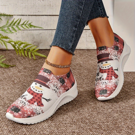 Christmas Snowman Woven Sneakers for Women