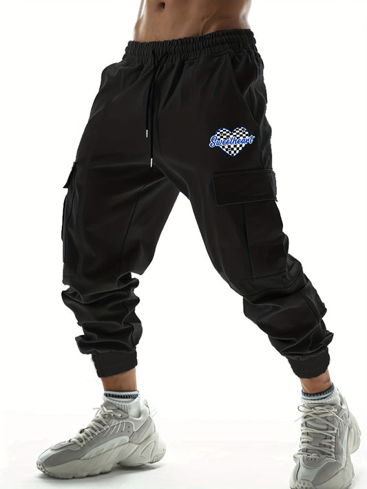 Sweetheart Letter Print Casual Comfy Slightly Stretch Joggers Men's Cargo Pants