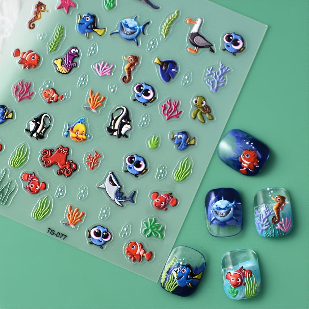 5D Shark Nail Stickers Marine Animals Art Decoration Nails Manicure Decor