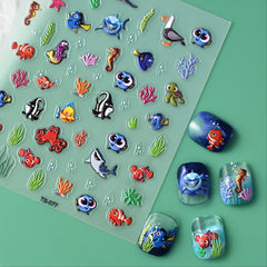5D Shark Nail Stickers Marine Animals Art Decoration Nails Manicure Decor
