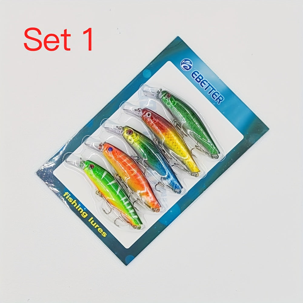 5pcs Bionic Minnow Lure Hard Plastic Bait Treble Hook Fishing Accessory