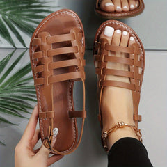 Women's Flat Gladiator Sandals Open Toe Buckle Strap Slingback Shoes
