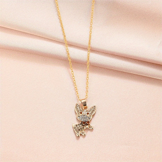 Dog Pattern Pendant Necklace Rhinestone Decor