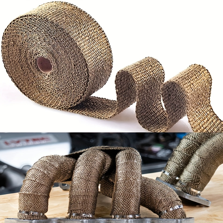 2 X 197'' Titanium Exhaust Heat Wrap Roll Shield Motorcycle with Fiberglass Tape