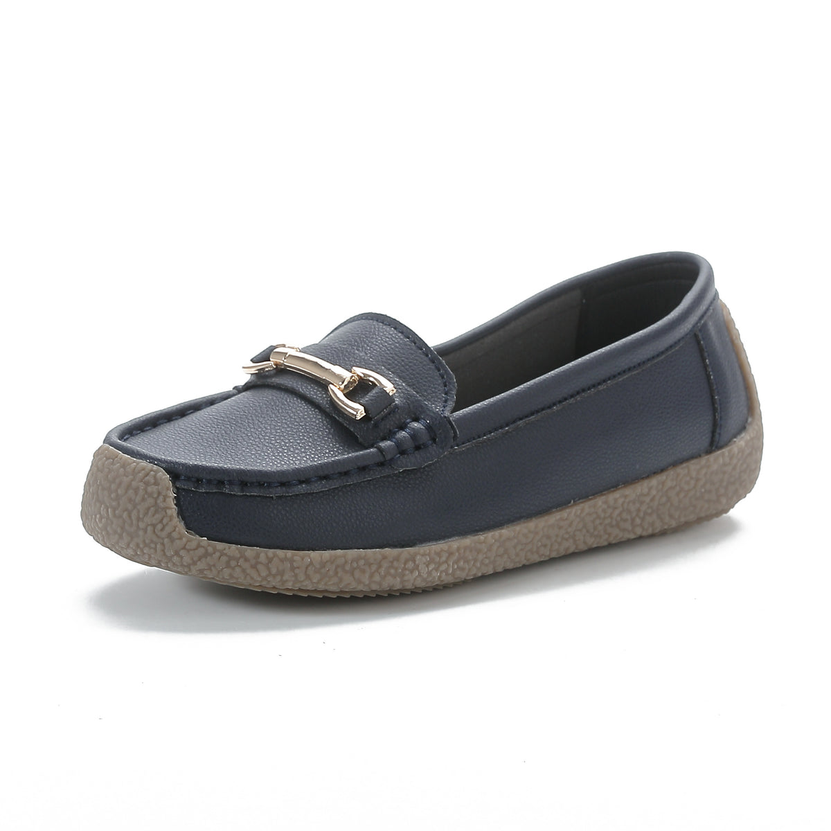 Flat Loafers with Metallic Buckle - Casual Walking Shoes