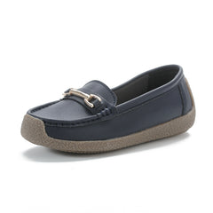 Flat Loafers with Metallic Buckle - Casual Walking Shoes