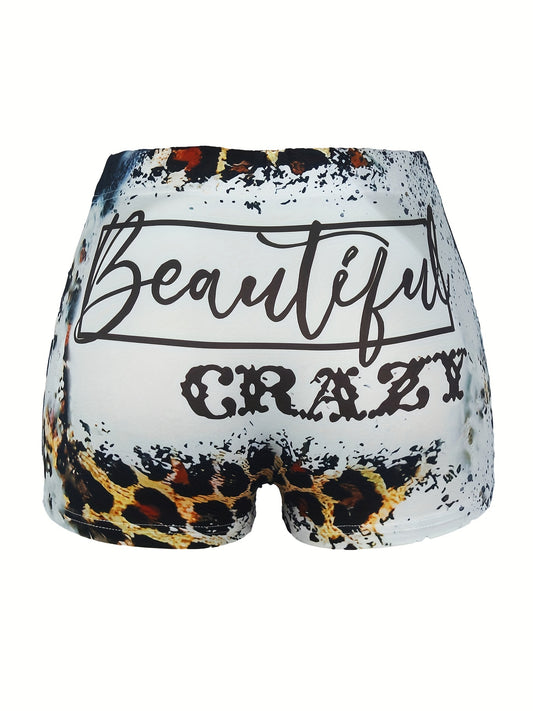 Letter Print Skinny Shorts for Women