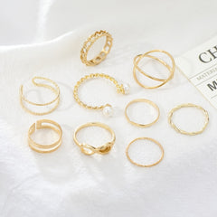 Geometric Cross Pearl Ring Set Women's Jewelry