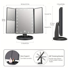 Touch Control Trifold Makeup Mirror with Lights 2X 3X Magnification