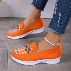 Rhinestone Chain Sneakers Houndstooth Low Top Platform Knit Shoes