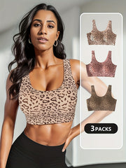 3pcs Leopard Wireless Bras Cut Out Seamless Lingerie