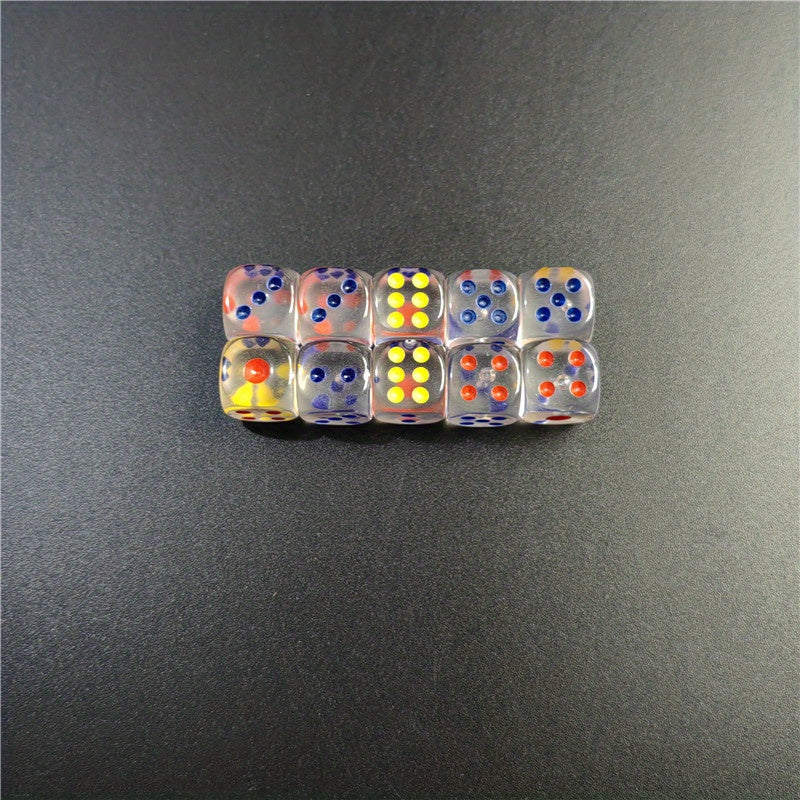 10pcs 12mm Acrylic Dice Set 11 Colors Hex Round Corner Bar KTV Entertainment