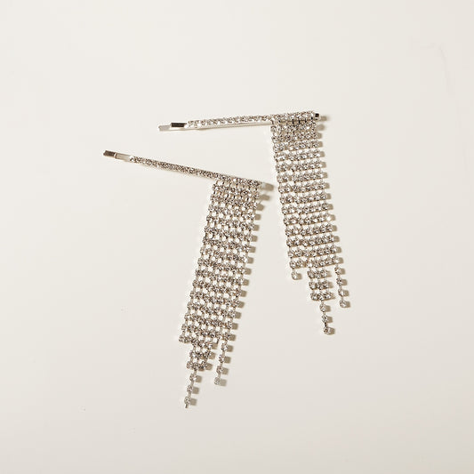 Rhinestone Fringe Hairpin Silver Bridal Tassel Hairpin