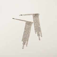 Rhinestone Fringe Hairpin Silver Bridal Tassel Hairpin