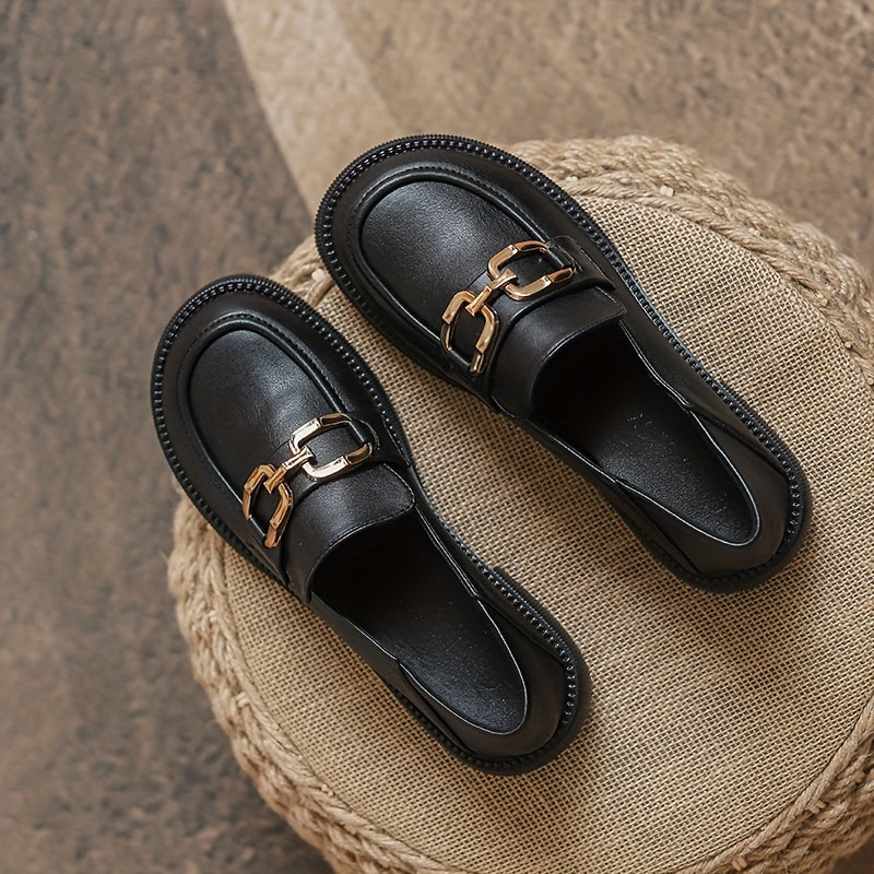 Metallic Decor Chunky Heel Loafers Slip On Shoes