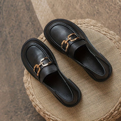 Metallic Decor Chunky Heel Loafers Slip On Shoes