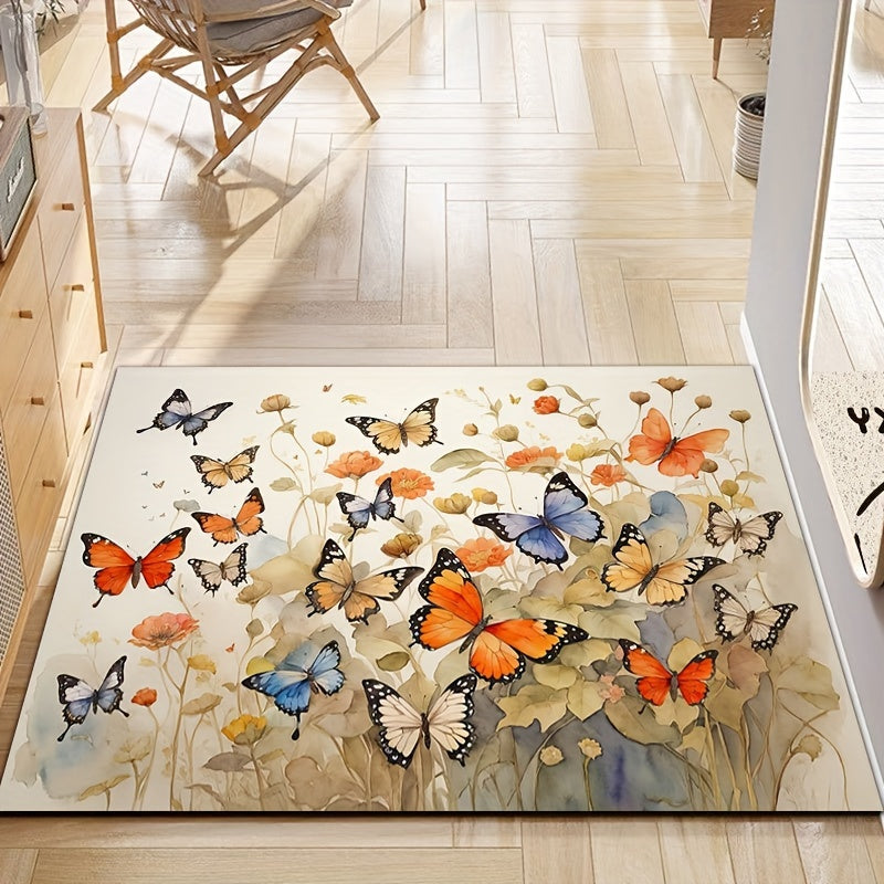 Colorful Butterfly Area Rug Decorative Carpet Polyester Textured Rug