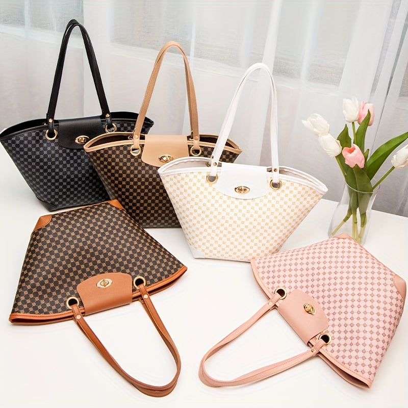 Geometric Pattern Tote Bag Set Shoulder Bag With Clutch Purse Women's Handbag