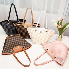 Geometric Pattern Tote Bag Set Shoulder Bag With Clutch Purse Women's Handbag