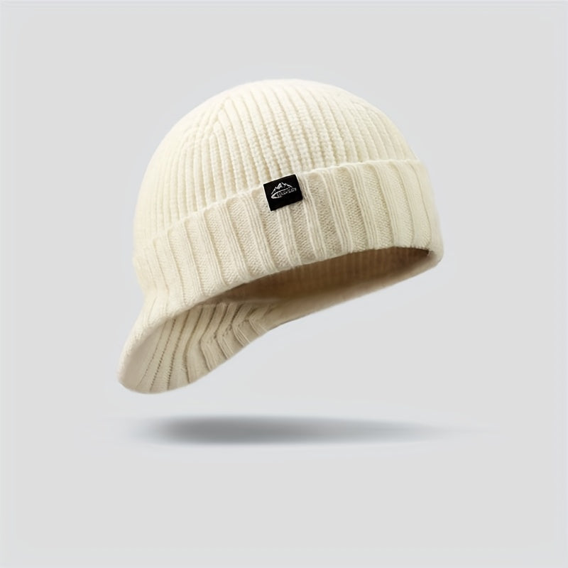 Men's Plush Knitted Beanie Hat, Windproof & Warm