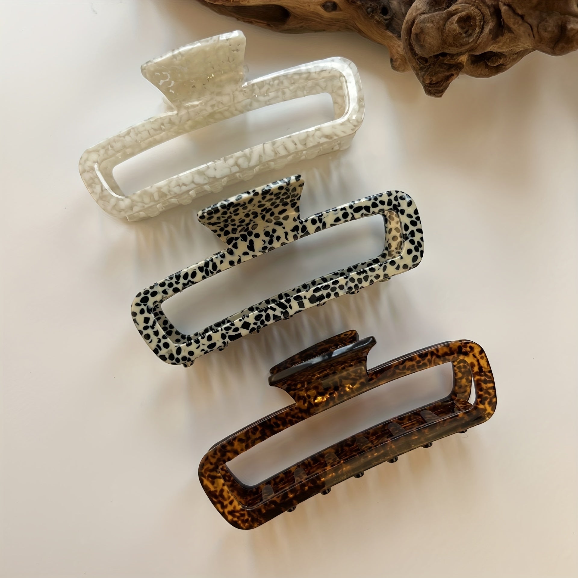 Polka Dot Hair Claw Acetate Hollow Rectangle for Women