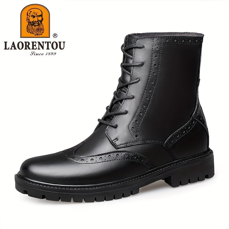 Men's Wingtip Service Boots Brogue Combat Boots Casual Lace