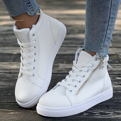 Side Zipper High Top Flat Skate Shoes Non Slip Faux Leather Sneakers