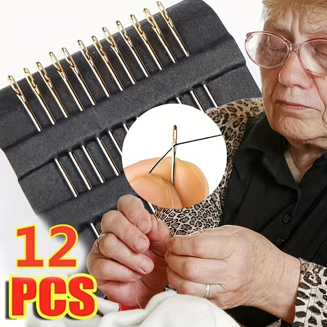 12pcs Side Opening Silvery Tail Blind No Needle Hand Sewing Kit