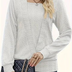  Solid Cable Knit Long Sleeve Top