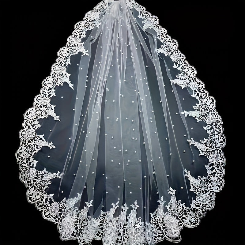 Ivory Bridal Veil Headpiece with Water Soluble Accents