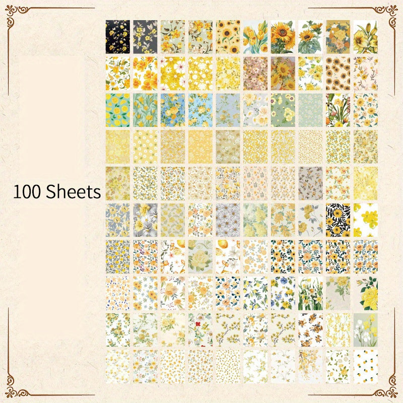 100pcs Vintage Flowers Pattern DIY Scrapbook Paper Background