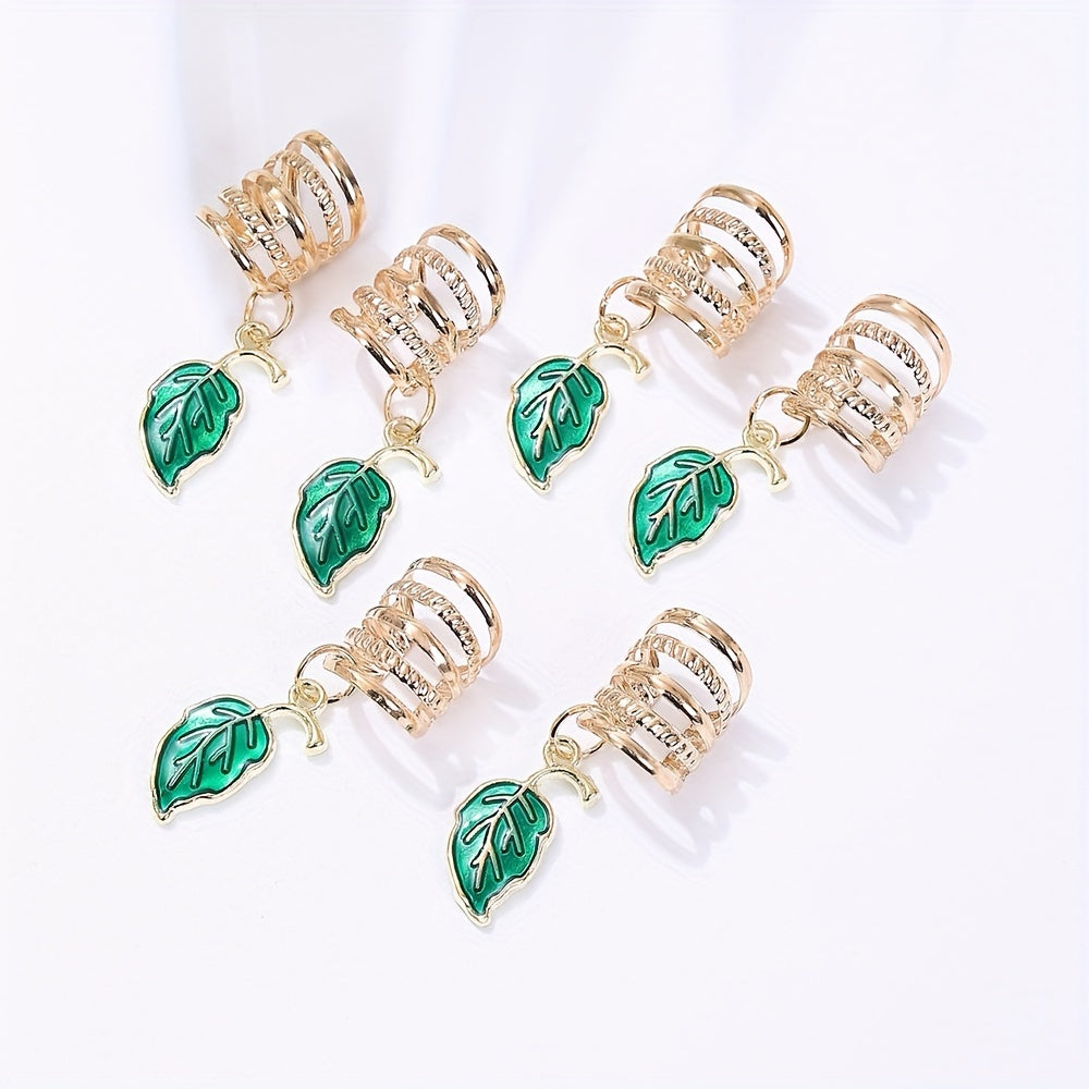 Enamel Leaf Hair Ring For Dreadlock Alloy Hair Cuff Hair Jewelry Accessories