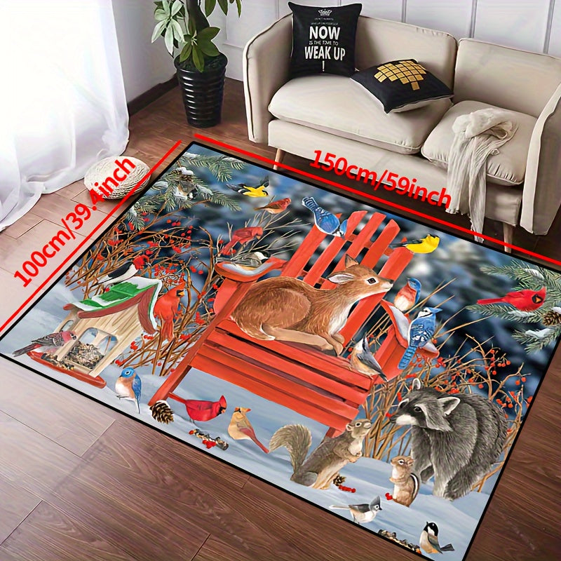 Animal Pattern Rug - Bird, Squirrel, Red Seat Print Mat