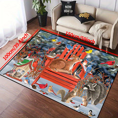 Animal Pattern Rug - Bird, Squirrel, Red Seat Print Mat