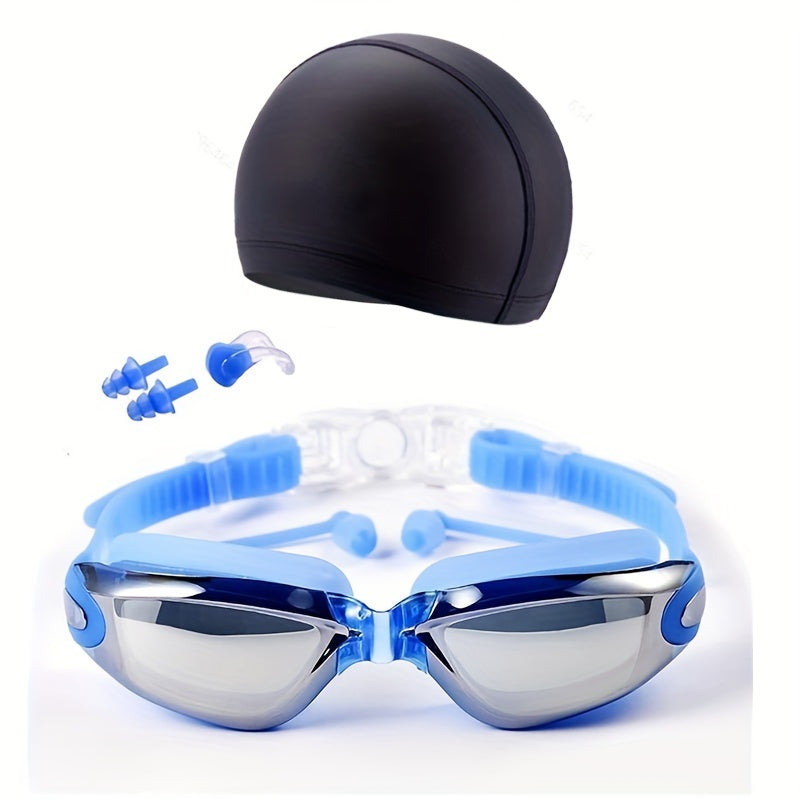 Swim Eyewear Glasses with Anti Fog PU Hat