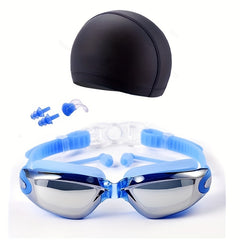 Swim Eyewear Glasses with Anti Fog PU Hat