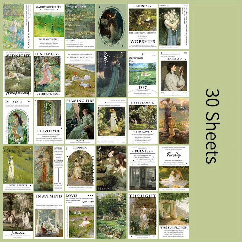 30pcs European American Retro Painting Postcard Greeting Vintage Art Card