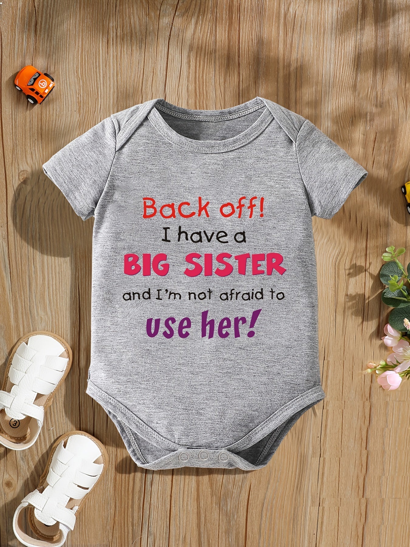 Baby Girls BIG SISTER Print Romper Short Sleeve Bodysuit