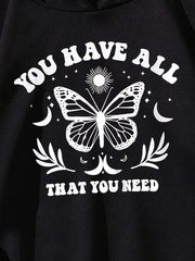 Butterfly Slogan Hooded Sweatshirt for Girls