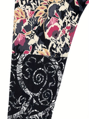Women's Plus Baroque Floral Print High Stretch Retro Leggings