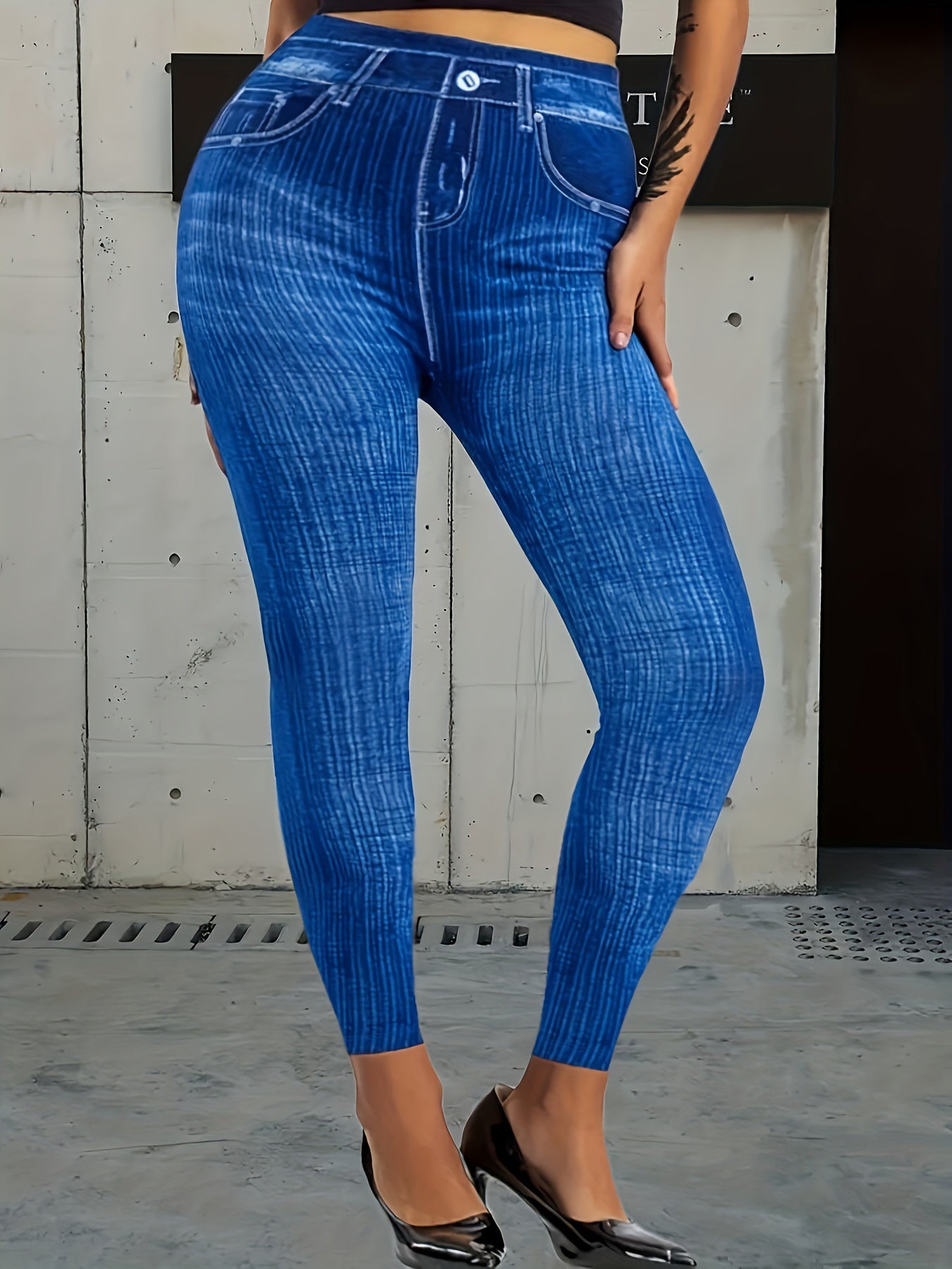  Denim Print High Rise Leggings