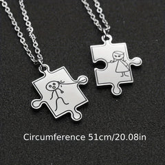 He And She Puzzle Pendant Necklace - Friends Gift