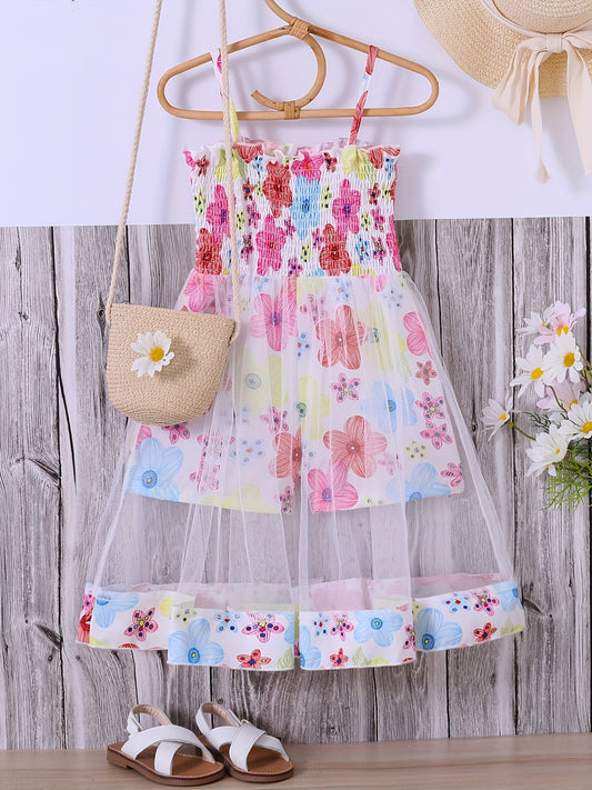 Toddler Girls Flowers Frill Trim Shirred Rompers Jumpsuits