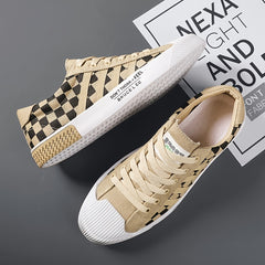 Men's Checkered Lace-up Canvas Skate Shoes Breathable