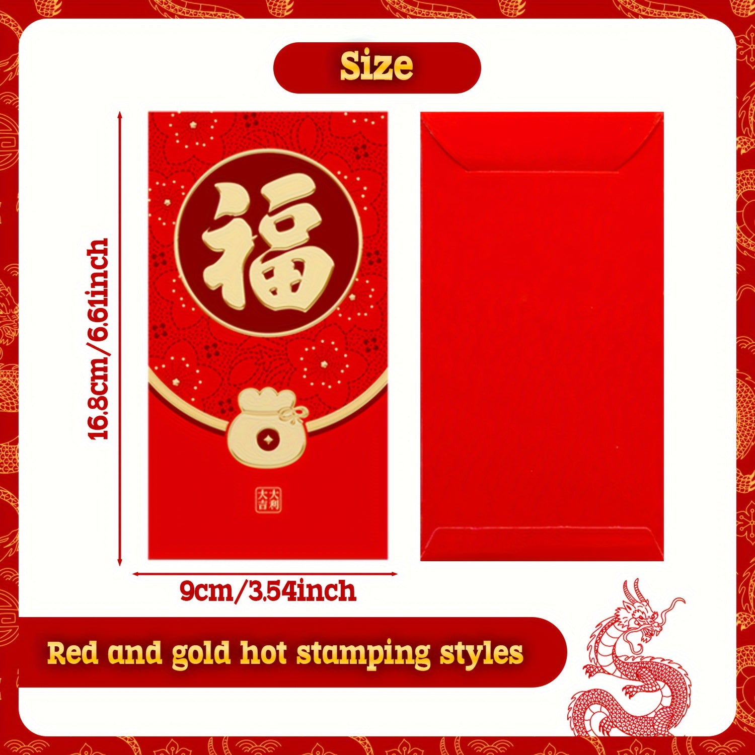 6pcs Red Envelopes 3D Embossing Year Packet For Wedding Birthday